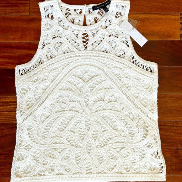 WHITE HOUSE BLACK MARKET CROCHET SLEEVELESS TANK TOP:NWT SOFT WHITE  XS - Picture 1 of 14